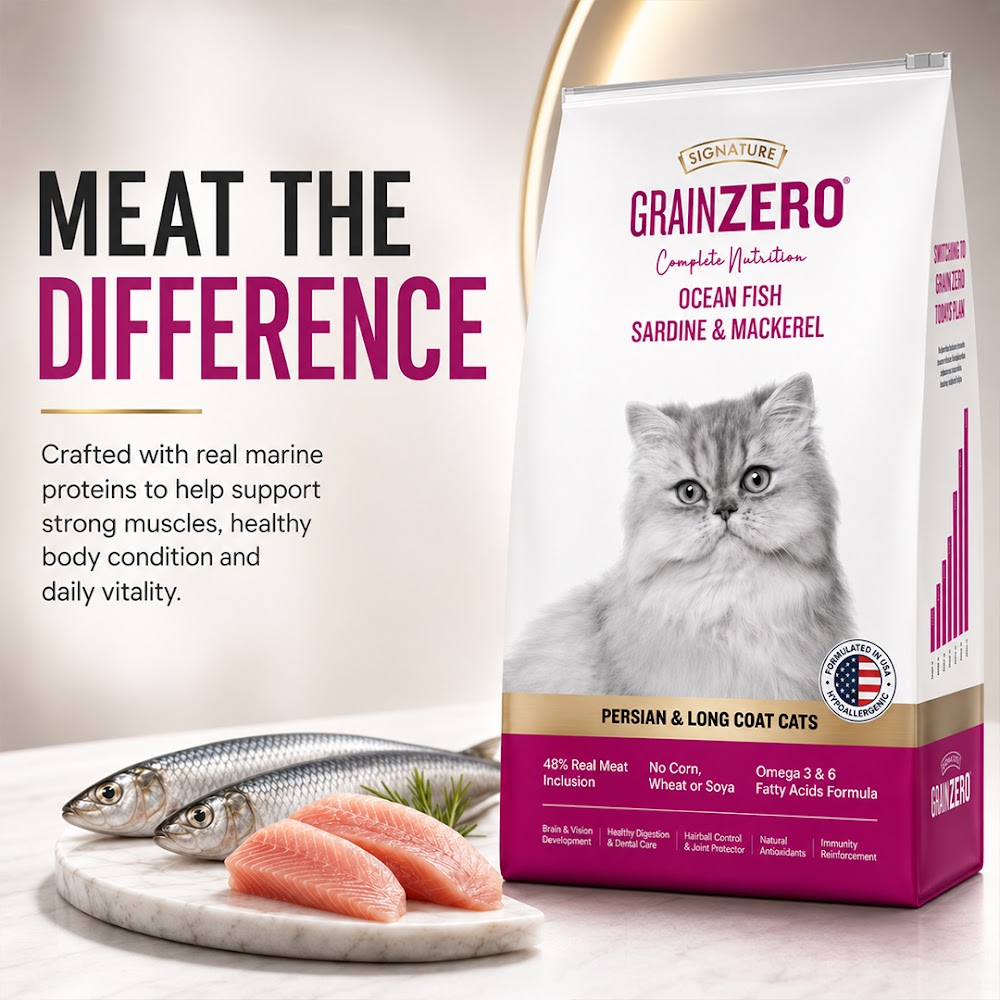 Signature Grain Zero Ocean Fish, Sardine, and Mackerel Persian Dry Cat Food 1.2kg