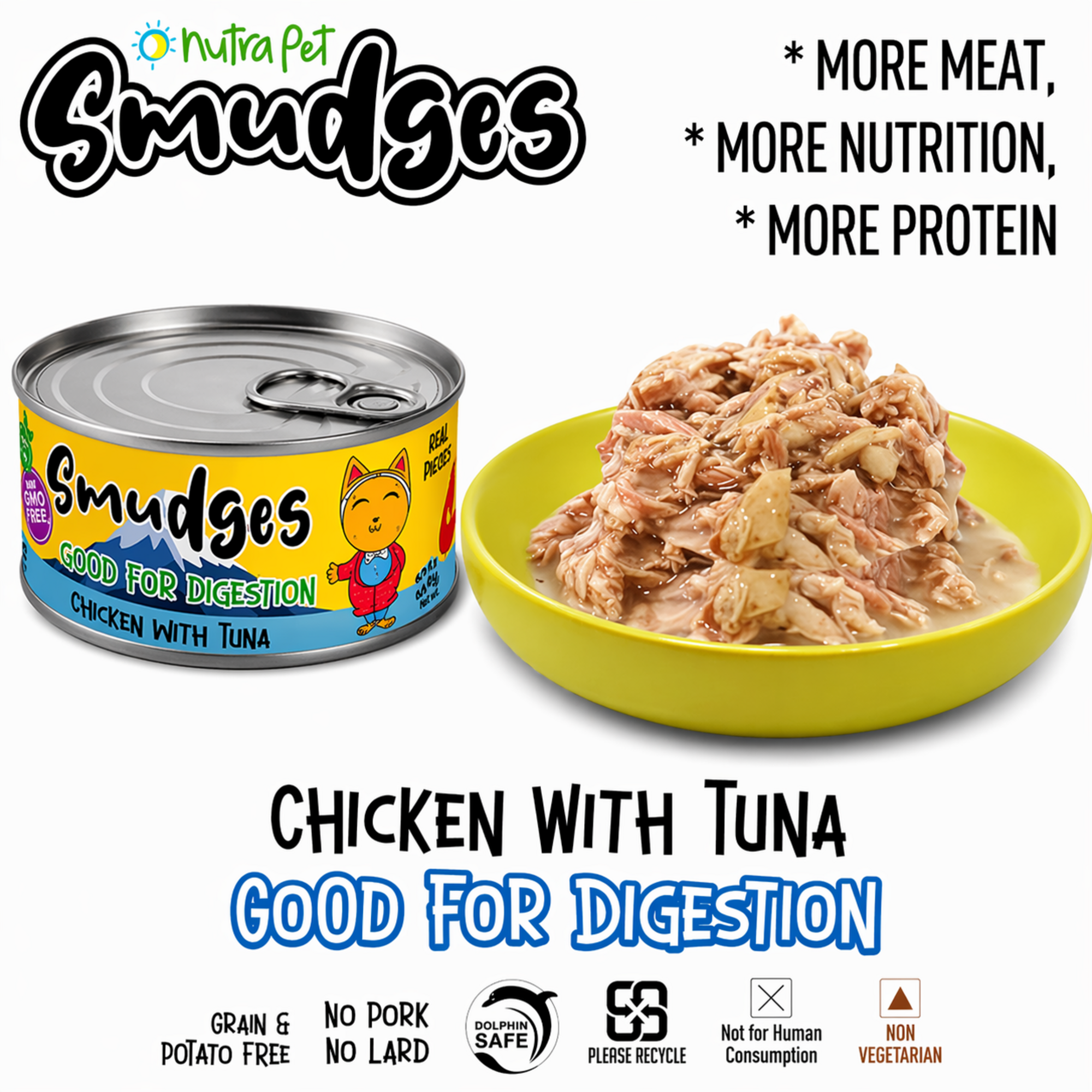 Smudges Adult Cat Chicken Flakes with Tuna In Soft Jelly 80g Pack of 12