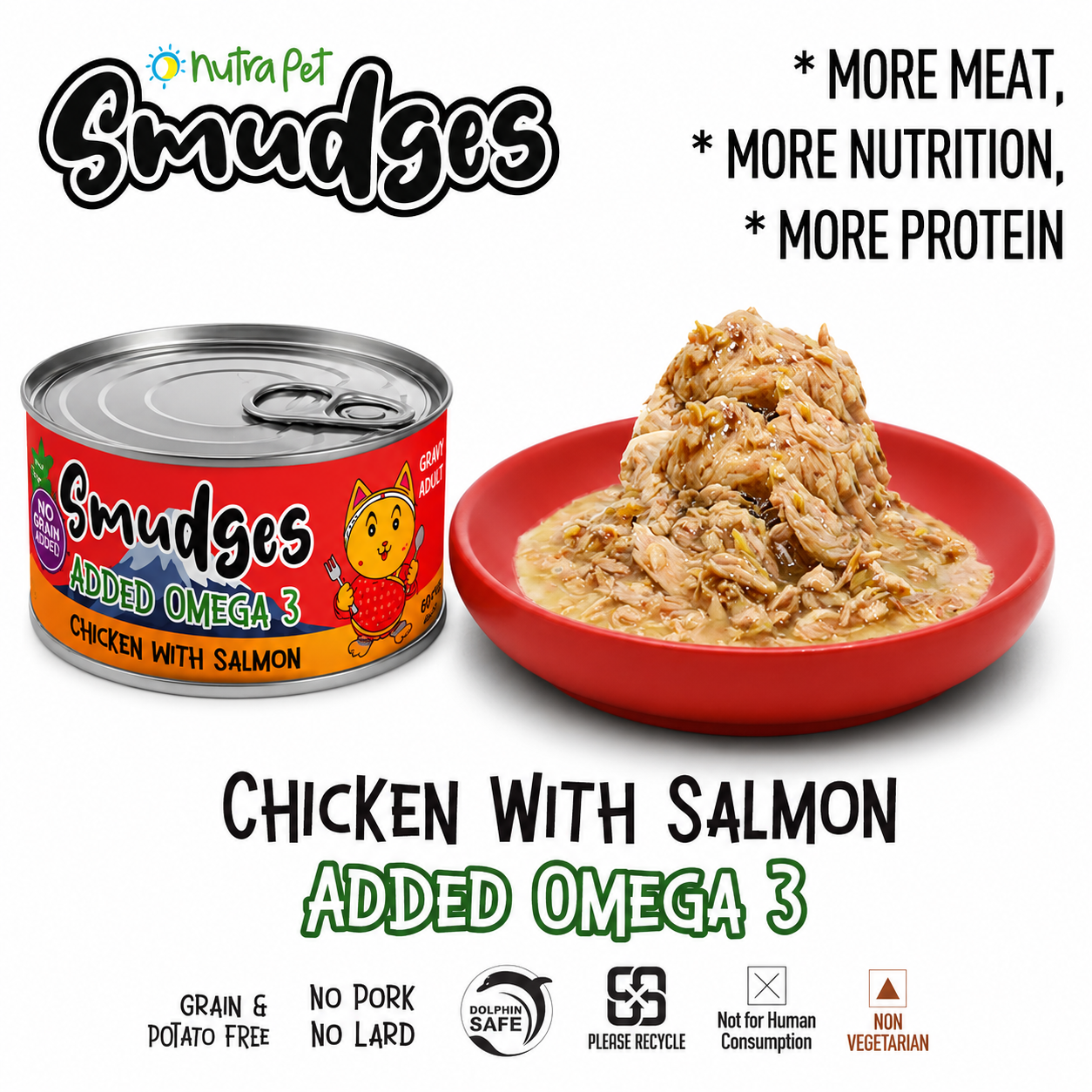 Smudges Adult Cat Chicken With Salmon In Gravy 80g Pack of 12