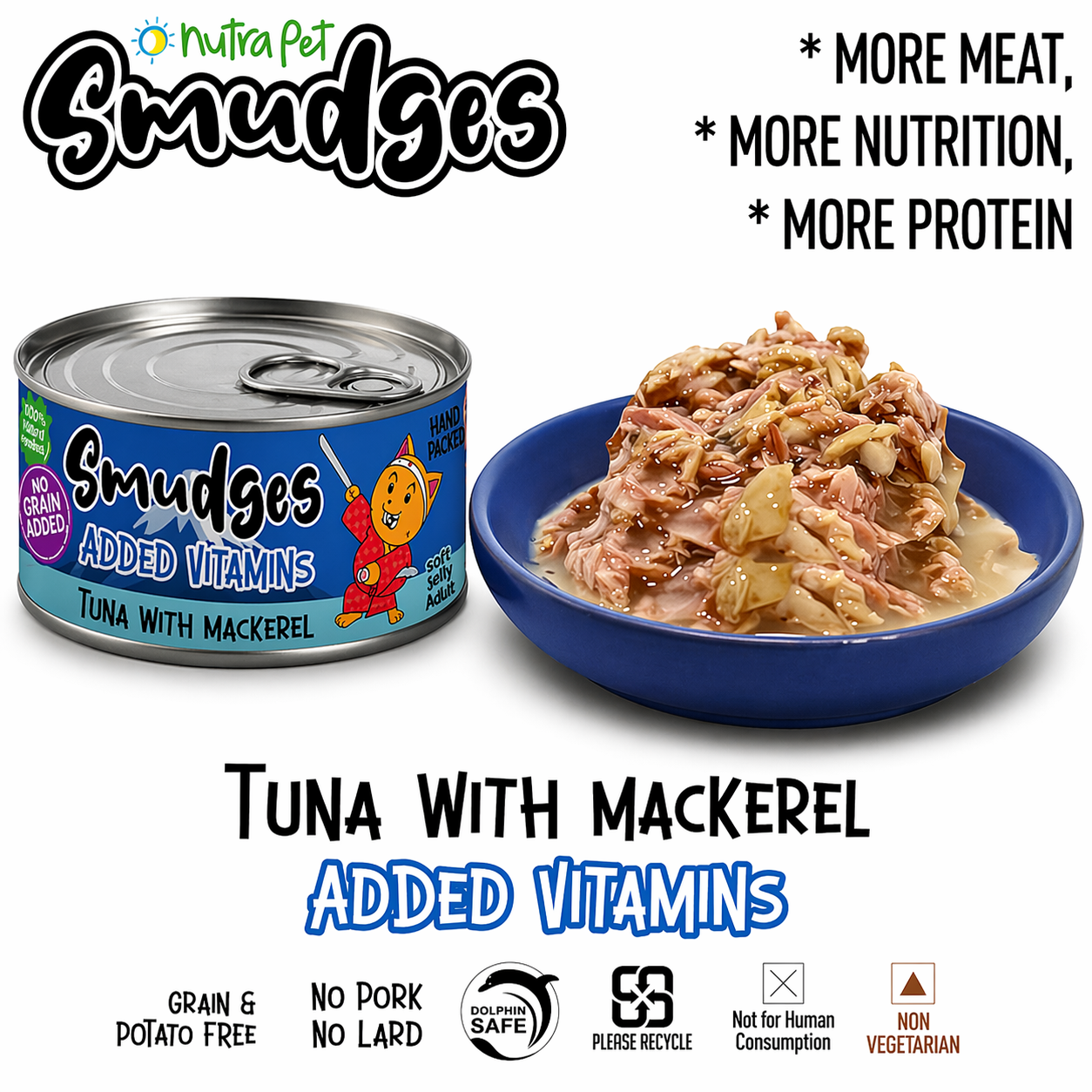 Smudges Adult Cat Tuna Flakes With Mackerel in Soft Jelly 80g Pack of 12