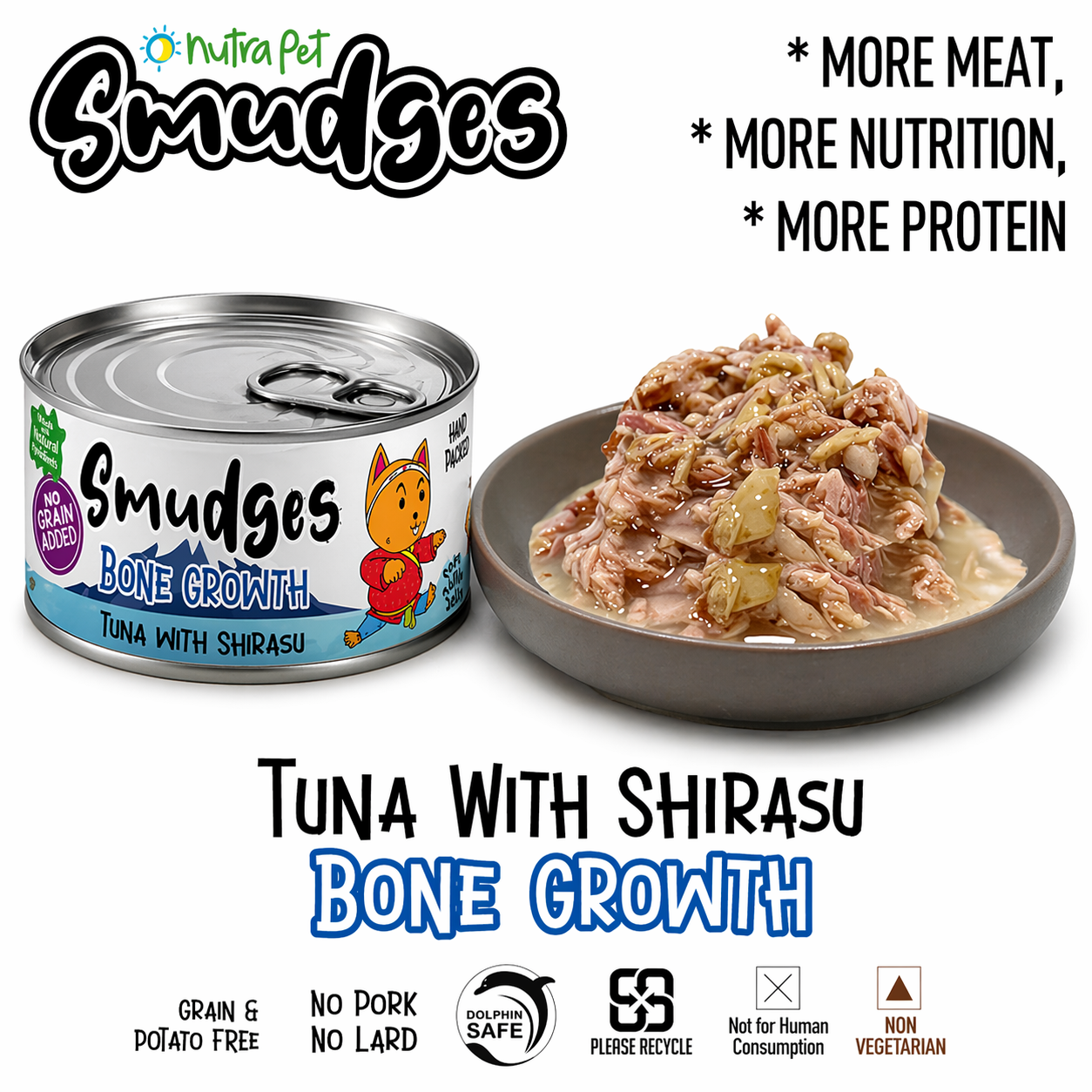 Smudges Adult Cat Tuna Flakes With Shirasu in Soft Jelly 80g Pack of 12