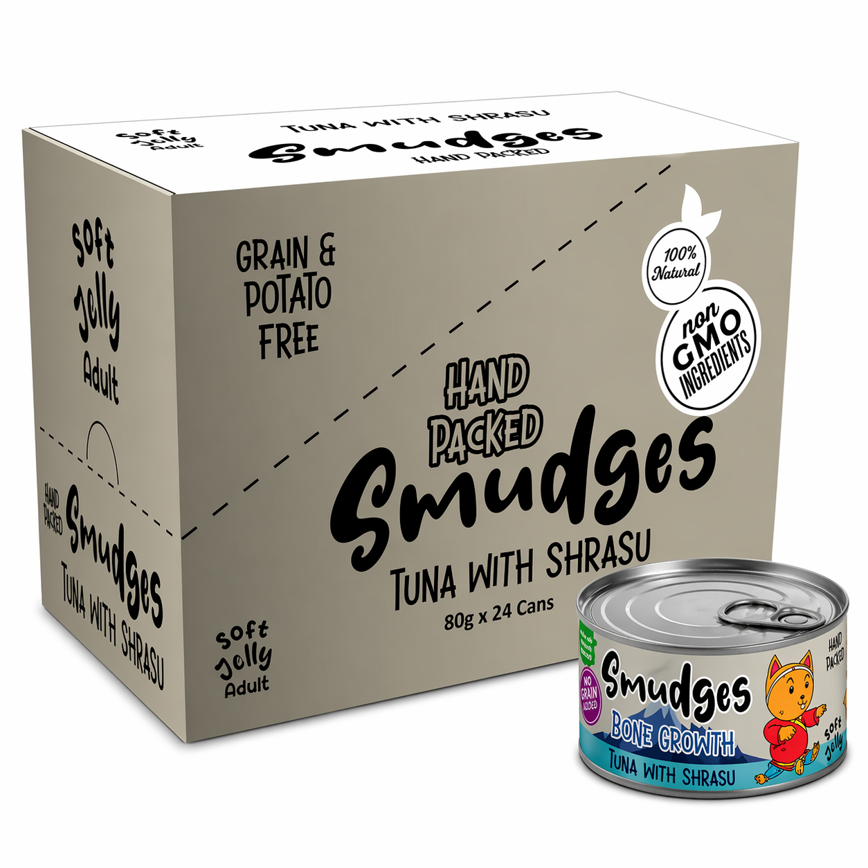 Smudges Adult Cat Tuna Flakes With Shirasu in Soft Jelly 80g Pack of 12