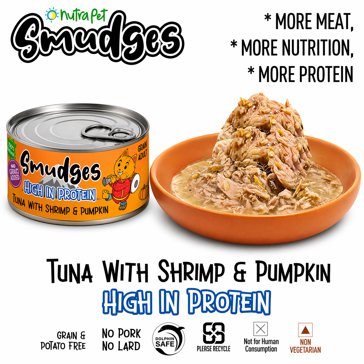 Smudges Adult Cat Tuna Flakes With Shrimp & Pumpkin in Gravy 80g Pack of 12