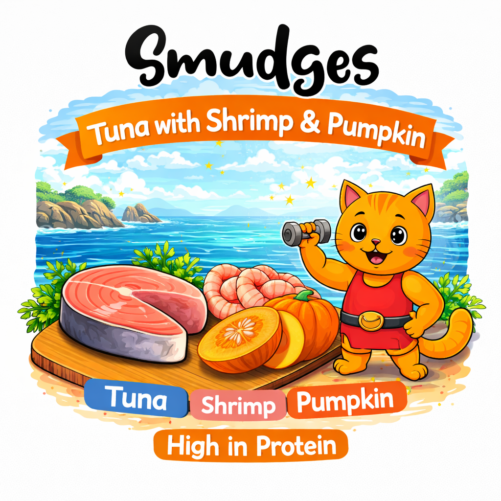 Smudges Adult Cat Tuna Flakes With Shrimp & Pumpkin in Gravy 80g Pack of 12