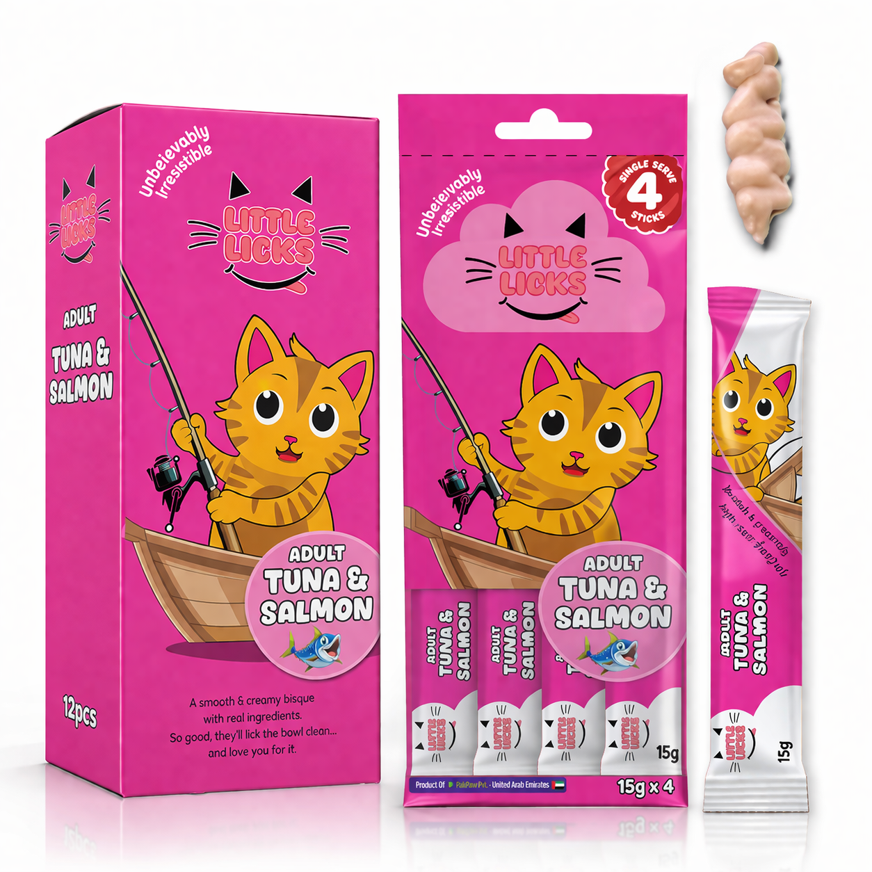 Smudges Little Licks Tuna & Salmon Creamy Bisque Treats for Adult Cat 4 x 15g- Pack of 12