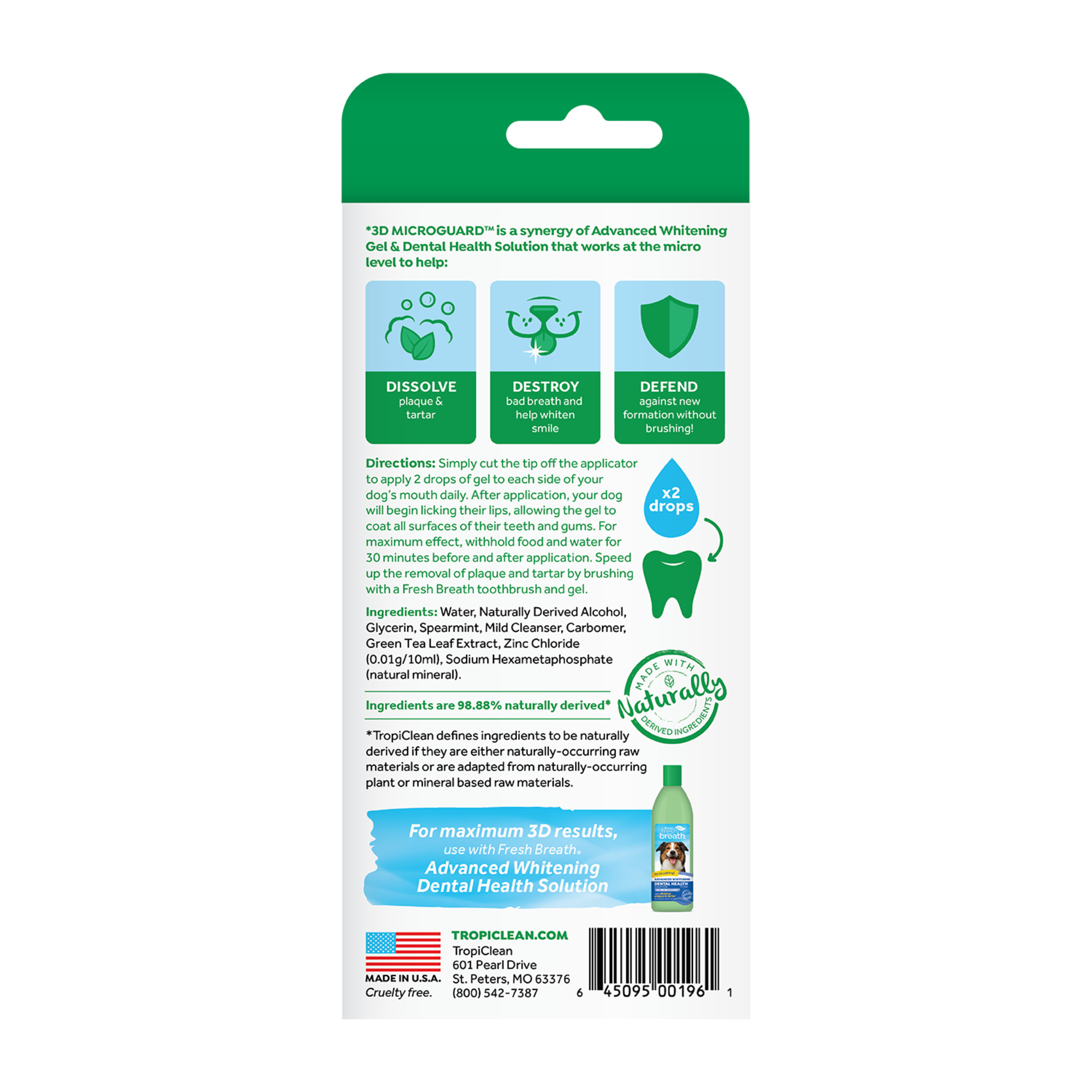 TropiClean Fresh Breath No Brushing Advanced Whitening Clean Teeth Dental & Oral Care Gel for Dogs, 0.5oz