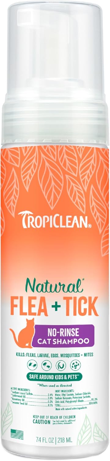 TropiClean Natural Flea & Tick No Rinse Shampoo for Cats - 7.4 oz
