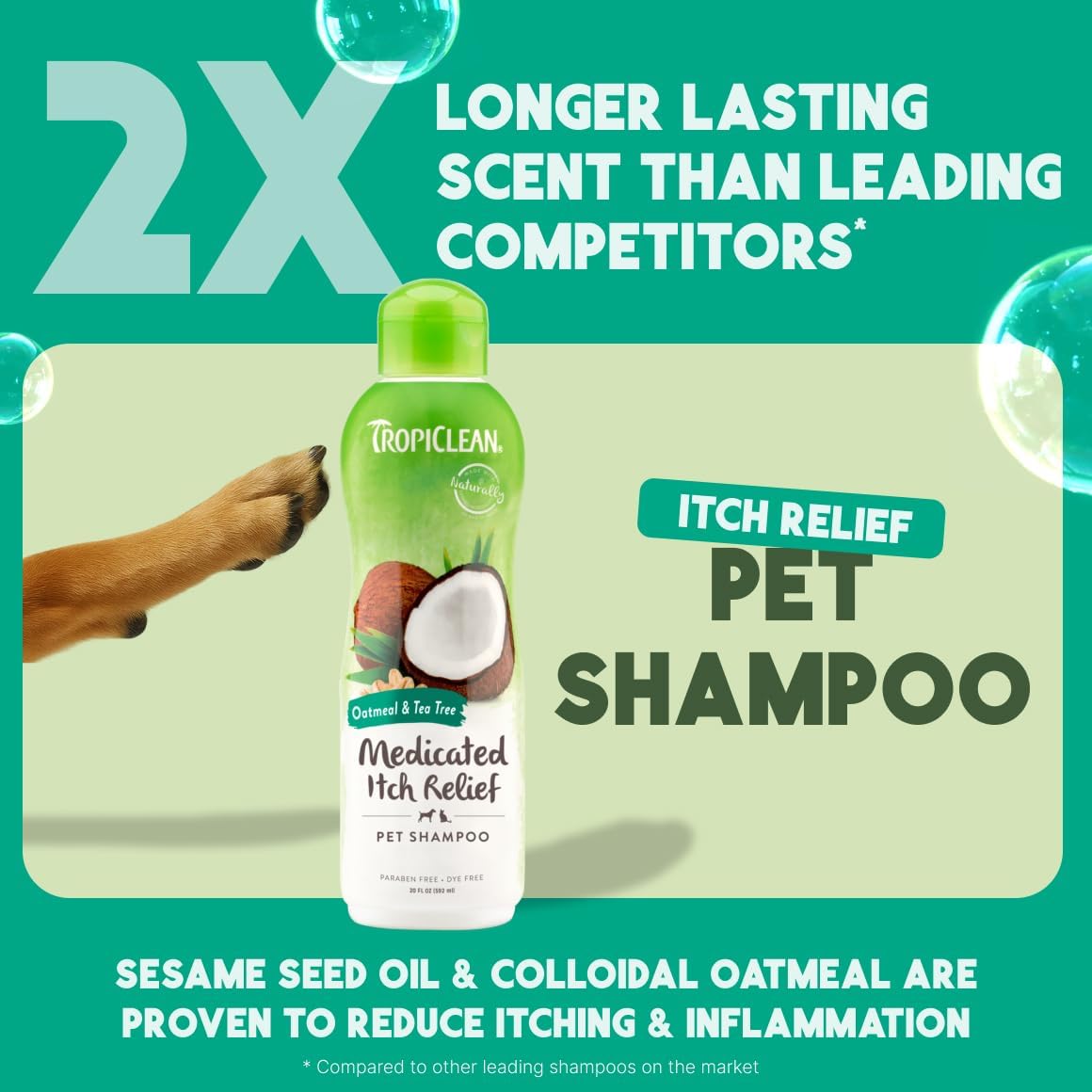 TropiClean Oatmeal & Tea Tree Medicated Itch Relief Shampoo for Pets, 20oz