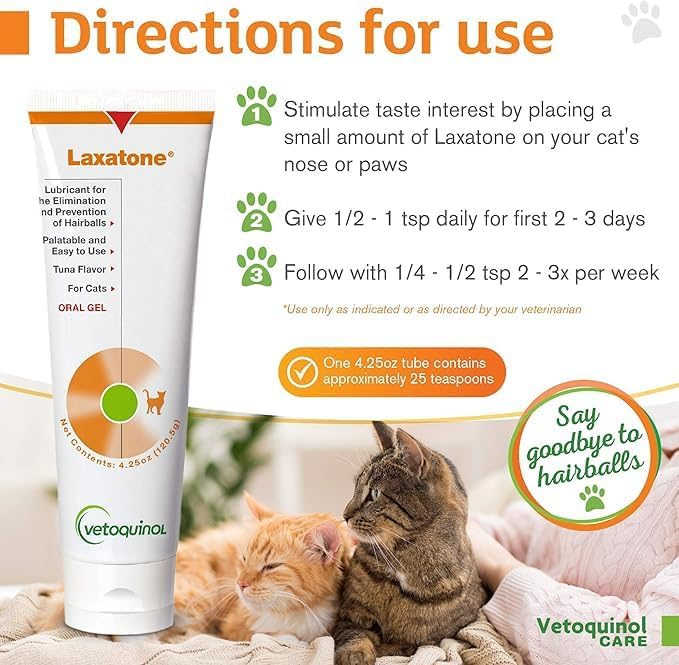Vetoquinol Laxatone Tuna Flavor Hairball Gel for Cats 4.25oz