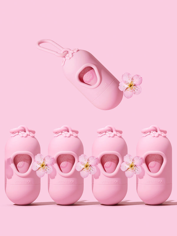 VETRESKA Cherry Blossom Pet Poop Bags & Dispenser Set (1 Dispenser + 7 Rolls)