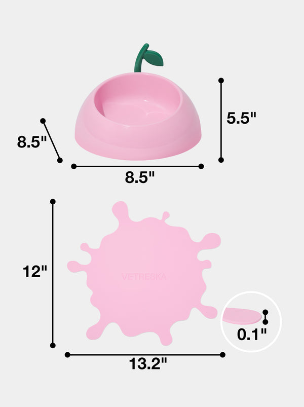 VETRESKA Juicy Peach Pet Bowl, Spoon & Mat Set