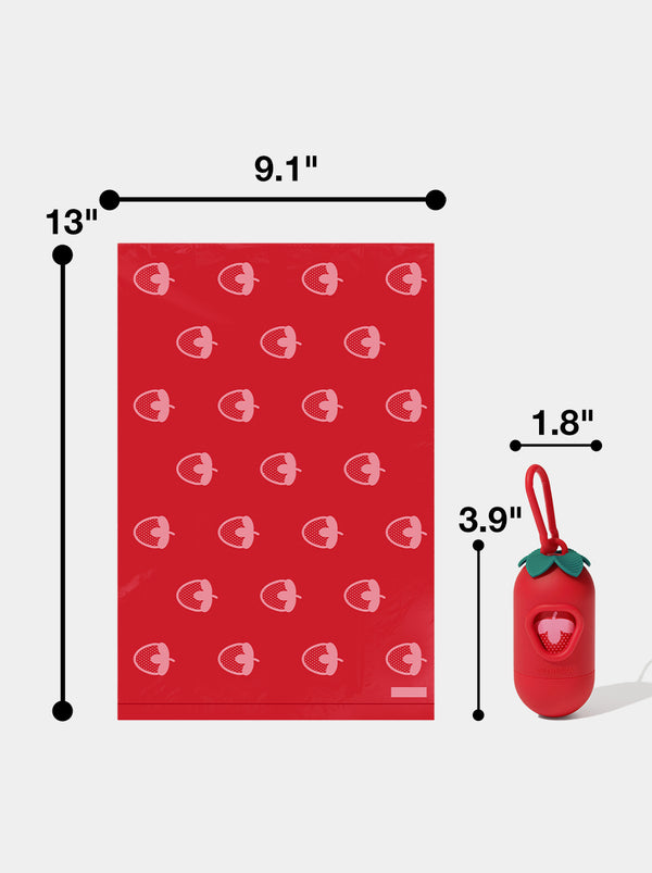 VETRESKA Strawberry Pet Poop Bags & Dispenser (1 Dispenser + 1 Roll)