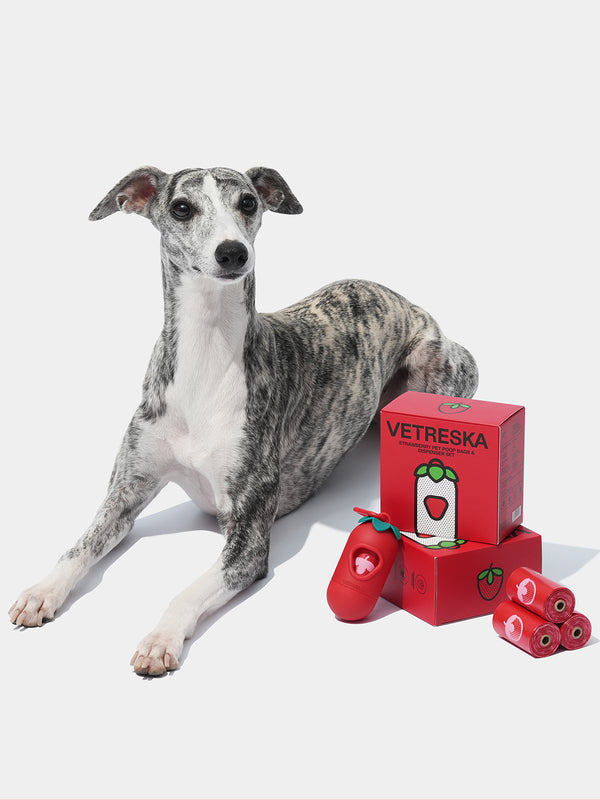 VETRESKA Strawberry Pet Poop Bags & Dispenser Set (1 Dispenser + 7 Rolls)