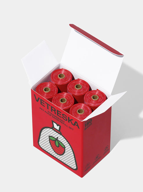 VETRESKA Strawberry Pet Poop Bags Refill Set (12 Rolls)