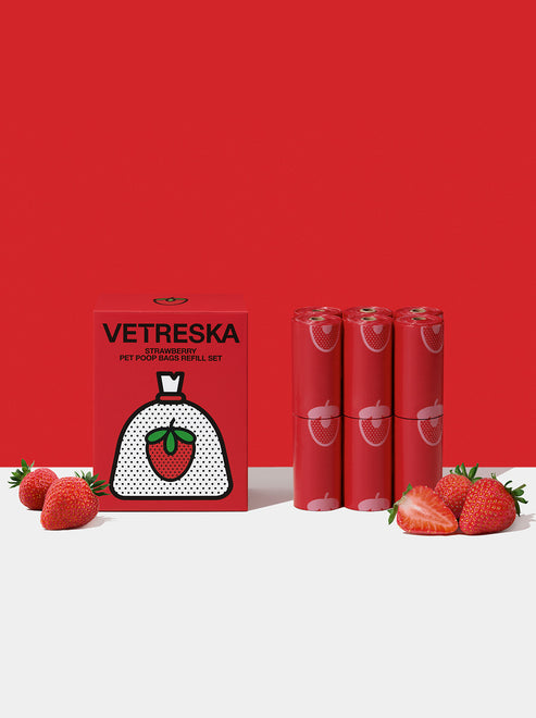 VETRESKA Strawberry Pet Poop Bags Refill Set (12 Rolls)