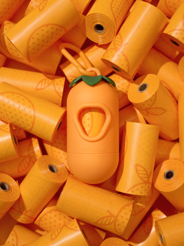 VETRESKA Tangerine Pet Poop Bags & Dispenser (1 Dispenser + 1 Roll)