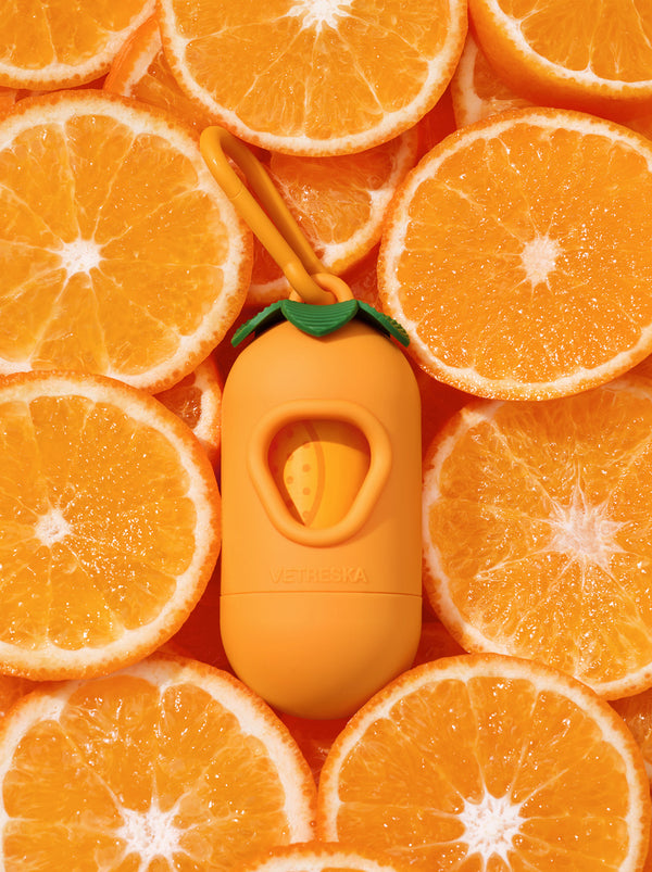 VETRESKA Tangerine Pet Poop Bags & Dispenser (1 Dispenser + 1 Roll)