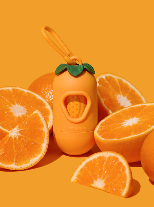 VETRESKA Tangerine Pet Poop Bags & Dispenser Set (1 Dispenser + 7 Rolls)