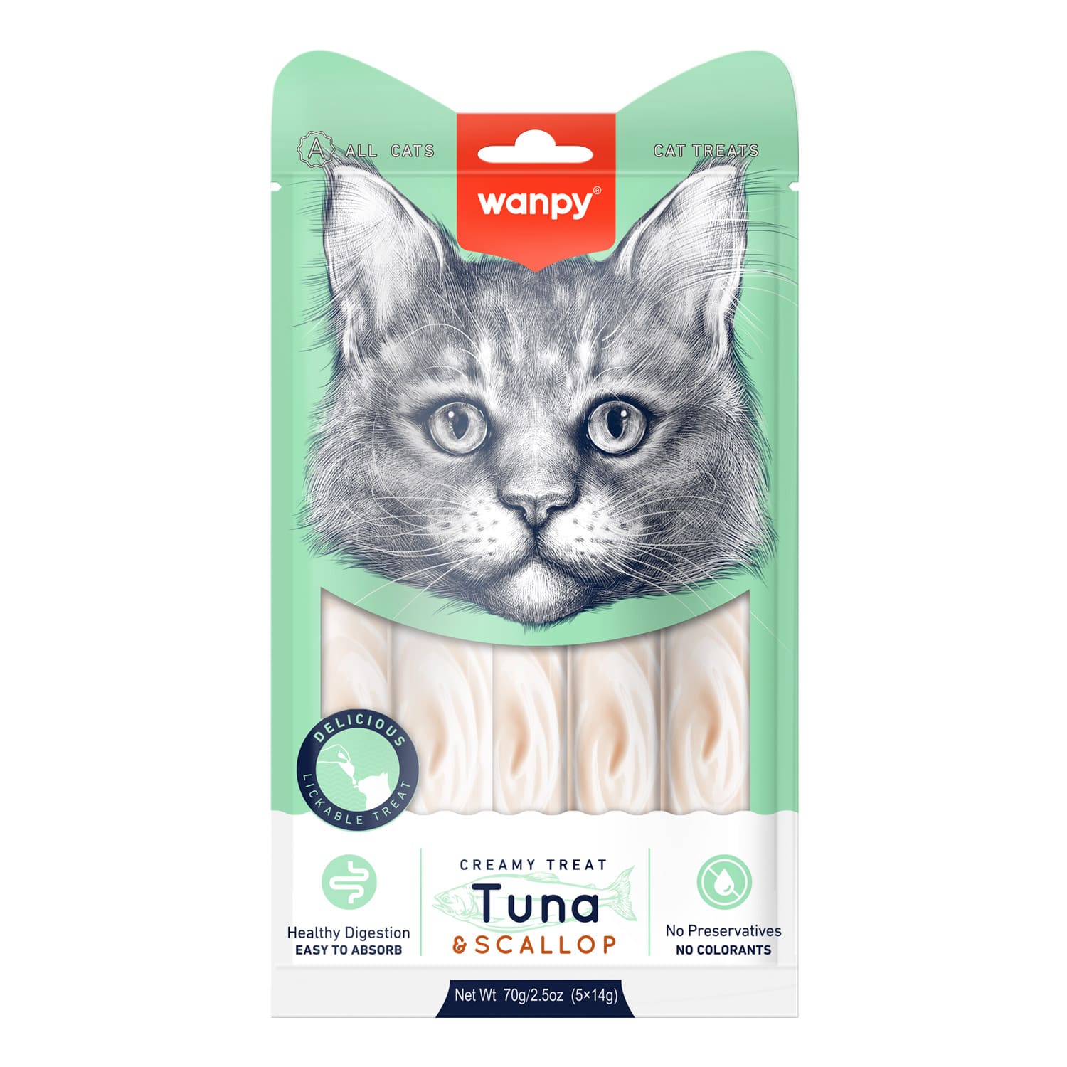 Wanpy Creamy Lickable Cat Treats - Tuna &amp; Codfish (14gx5)