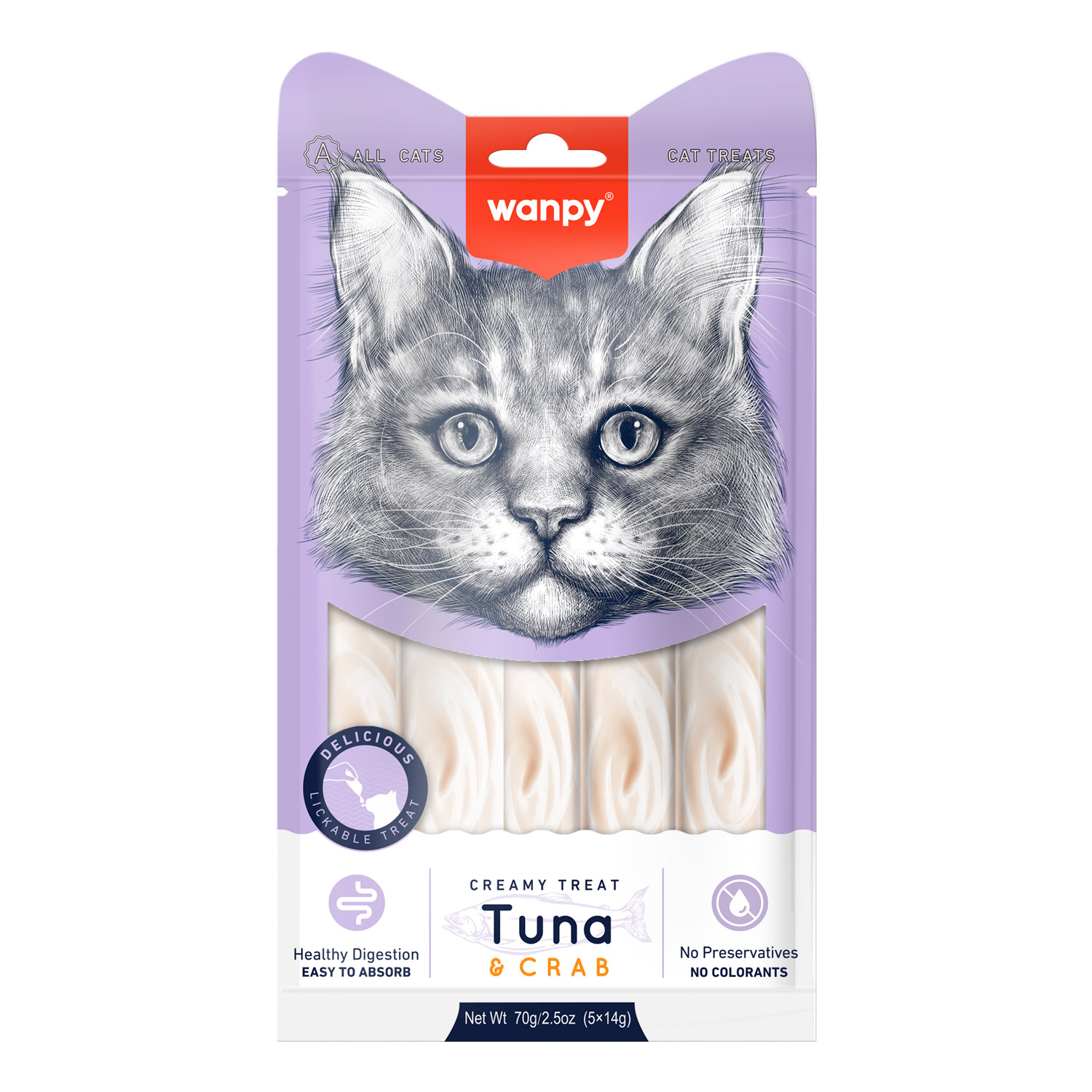 Wanpy Creamy Lickable Cat Treats - Tuna &amp; Crab (14gx5)