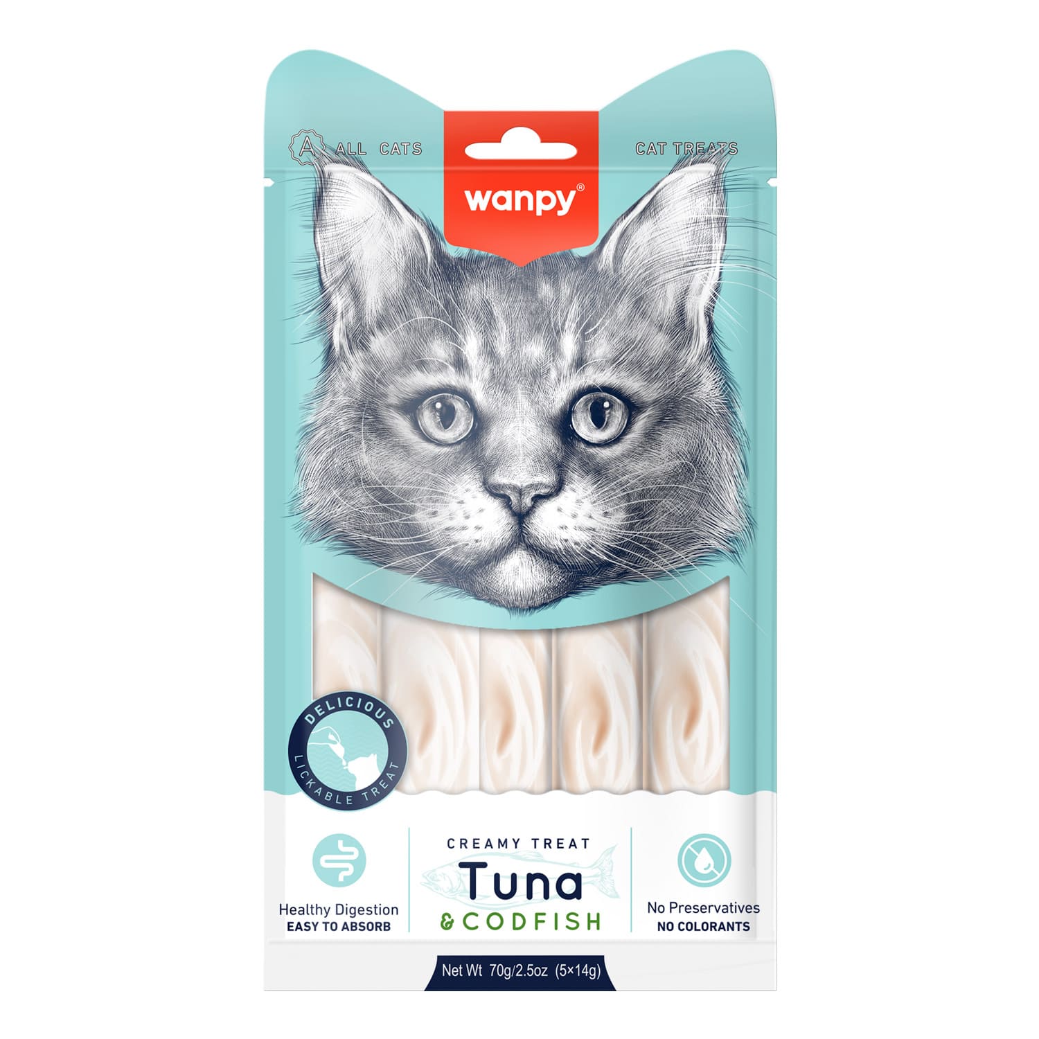 Wanpy Creamy Lickable Cat Treats - Tuna &amp; Crab (14gx5)