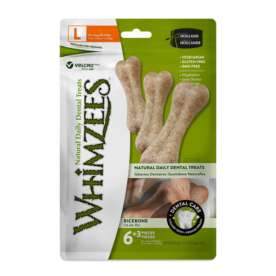 Whimzees Rice Bone Dental Dog Treat Large - 9pcs