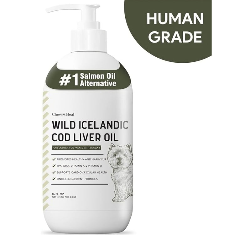 Chew & Heal - Wild-Caught Cod Liver Oil Salmon Oil Alternative Skin & Coat Liquid Supplement for Dogs - 250gm