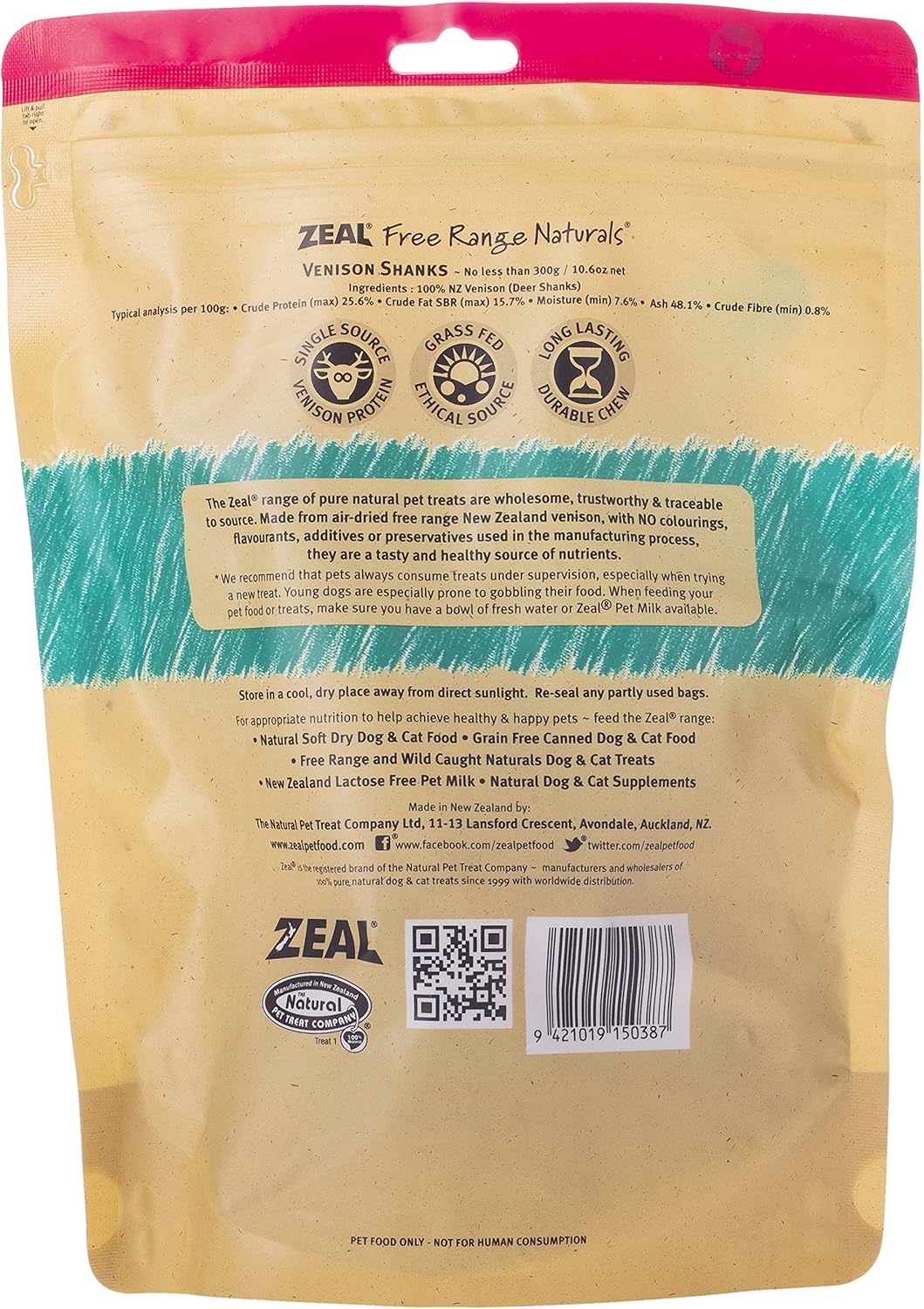 Zeal Free Range Naturals Venison Shanks 2Pcs Dog Treats 300G