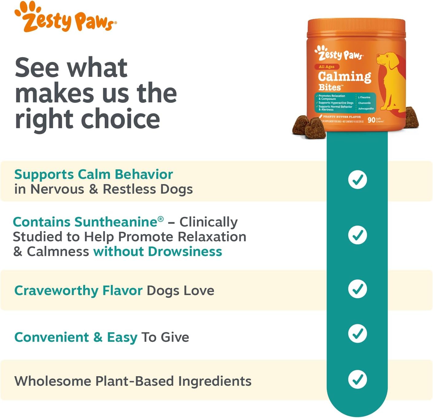 Zesty Paws Calming Bites – Peanut Butter (90 Count)