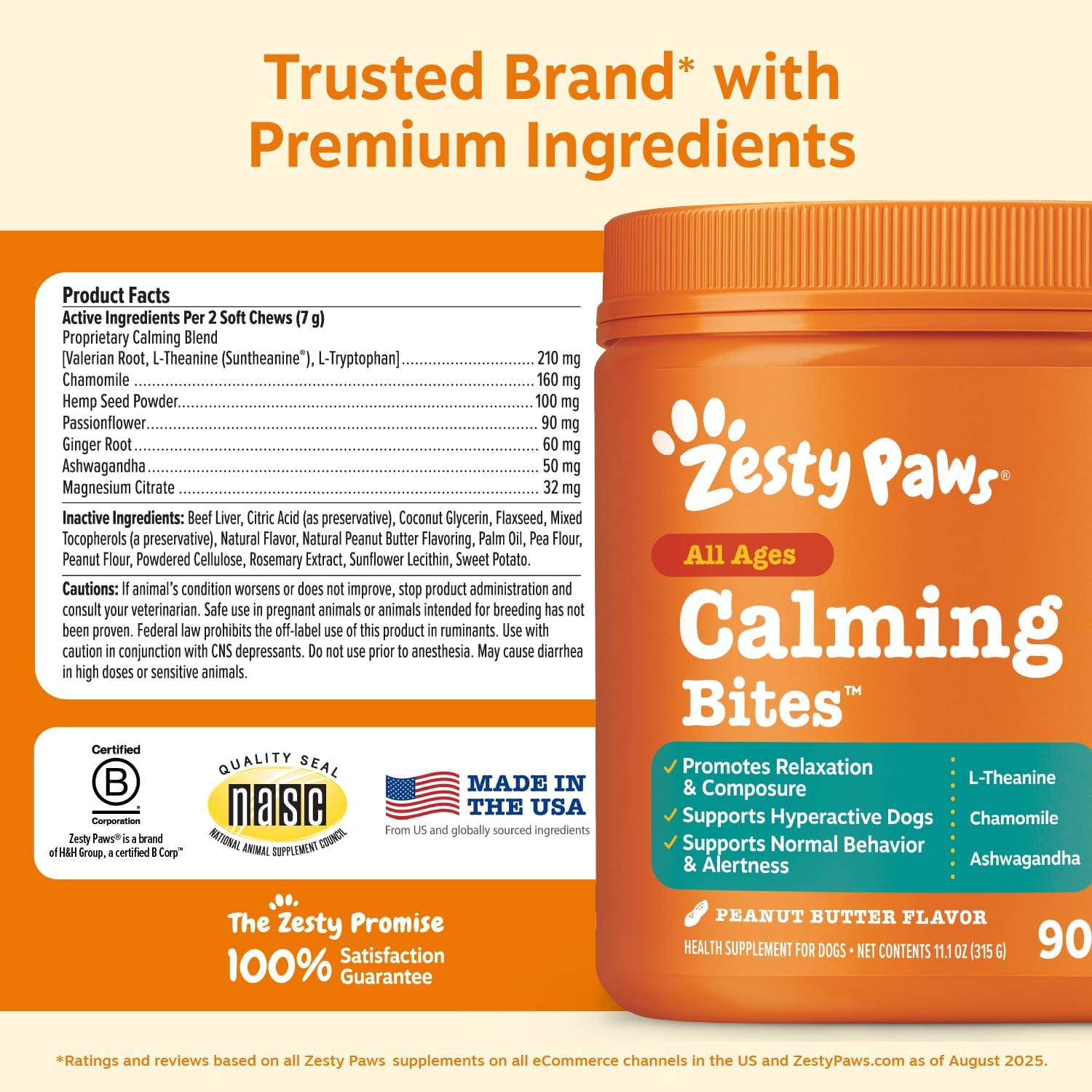 Zesty Paws Calming Bites – Peanut Butter (90 Count)