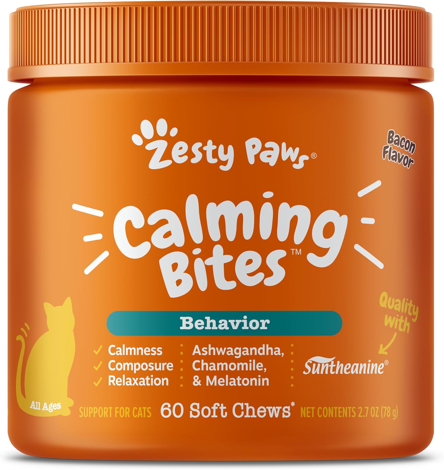 Zesty Paws Cat Calming Bites – Bacon (60 Count)