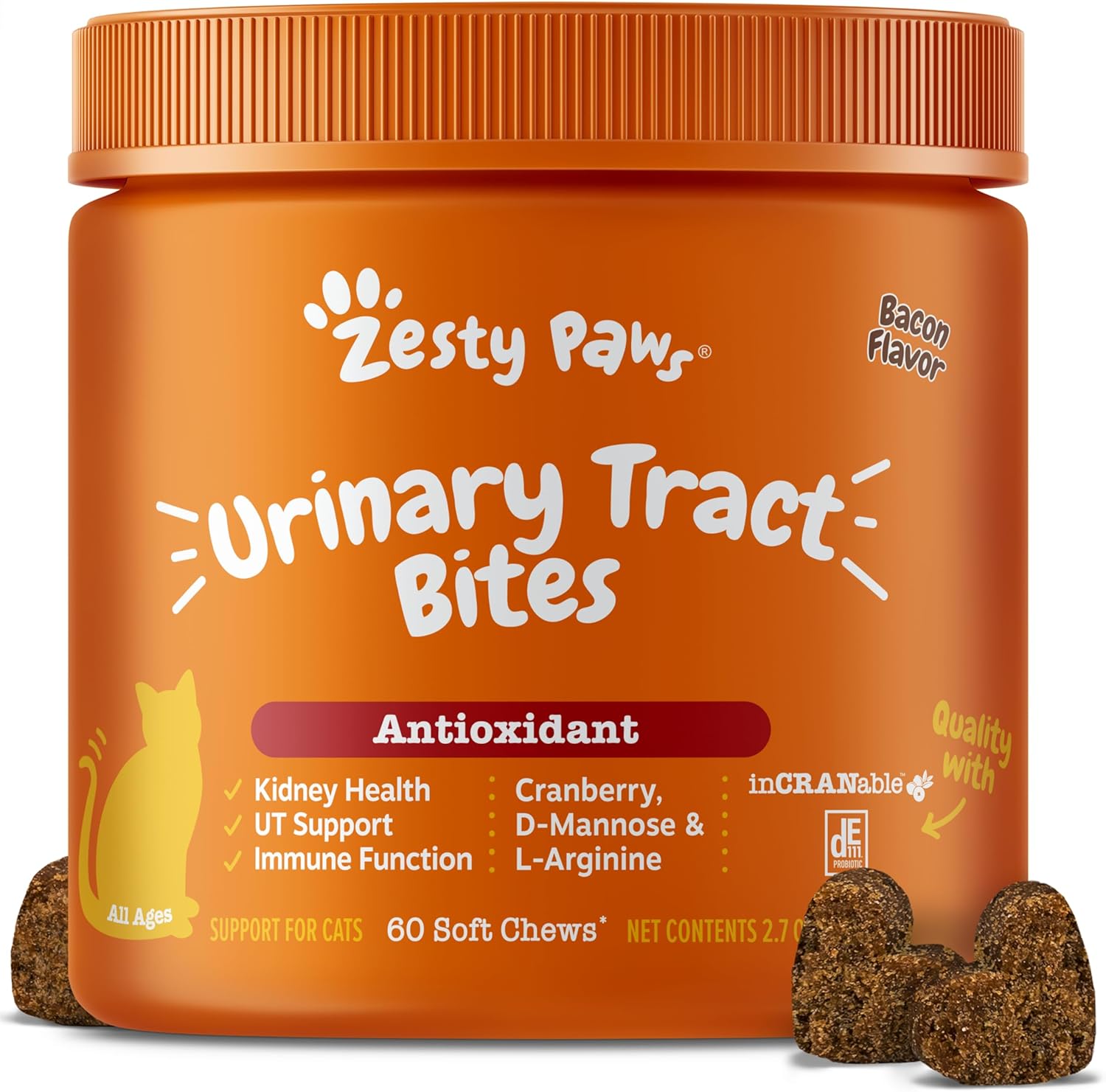 Zesty Paws Cat Cranberry Bladder Bites – Bacon (60 Count)