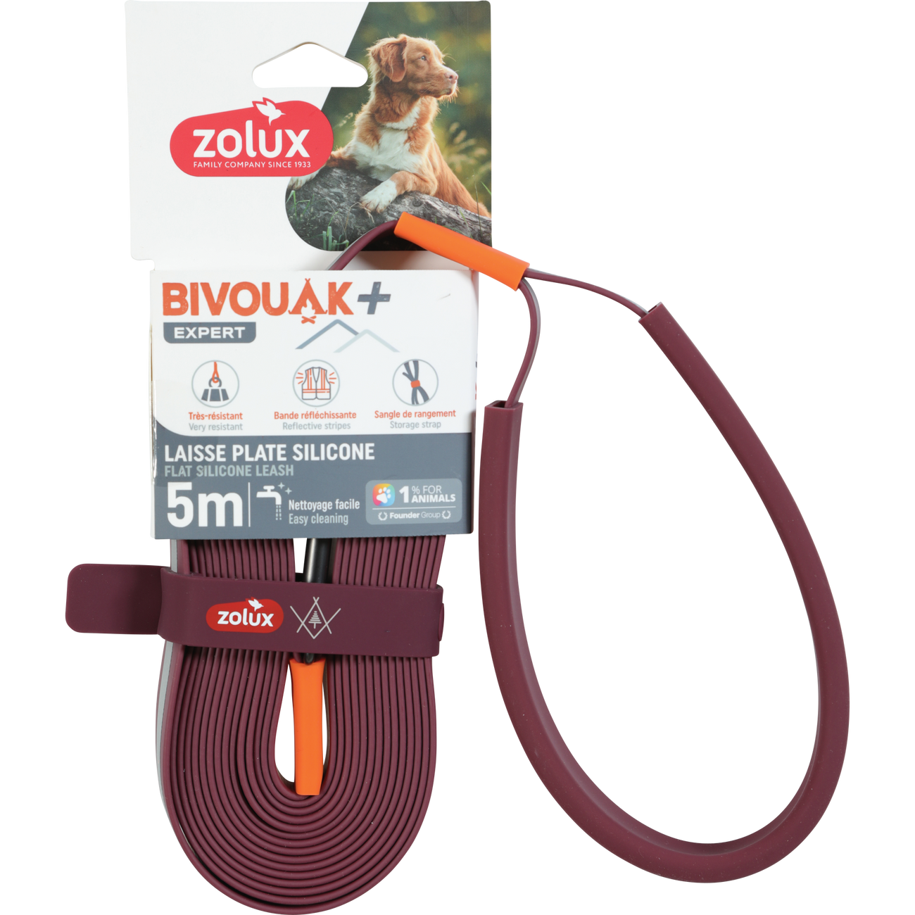 Zolux BVK Silicone Flat Dog Lead 5m - Red