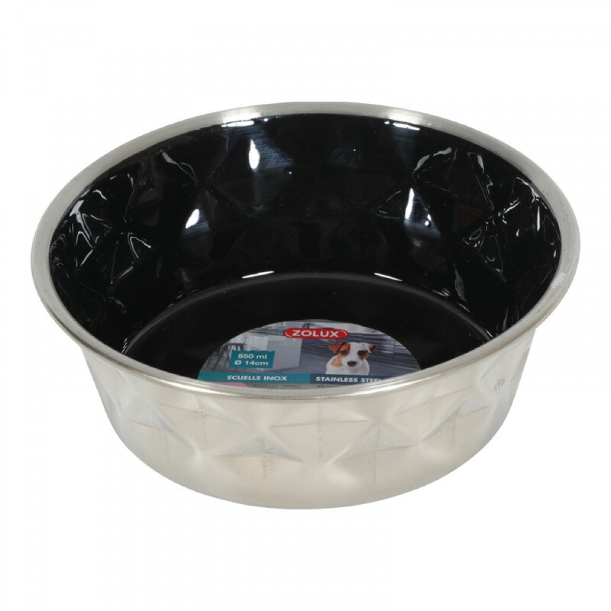 Zolux Diamonds Stainless Steel Non-Slip Dog Bowl Black 550ml